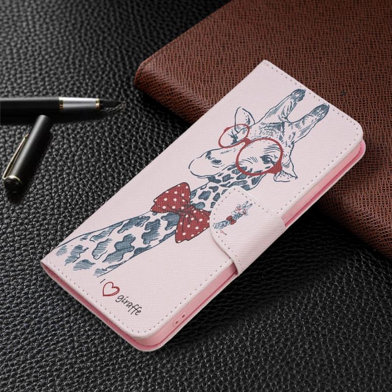 Capa Em Pele Para Xiaomi Redmi Note 11 Pro Plus 5G Girafa Inteligente