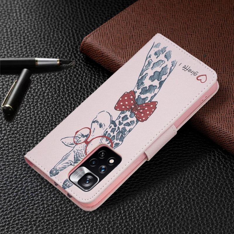 Capa Em Pele Para Xiaomi Redmi Note 11 Pro Plus 5G Girafa Inteligente