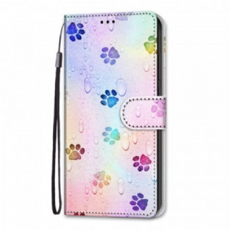 Capa Em Pele Para Xiaomi Redmi Note 11 Pro Plus 5G Pegadas De Gato