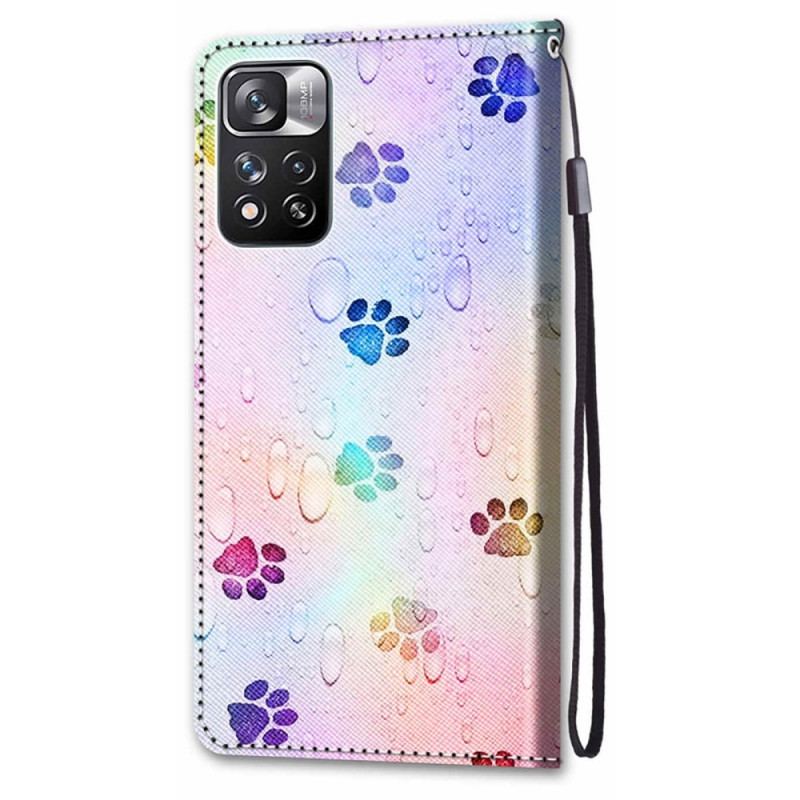 Capa Em Pele Para Xiaomi Redmi Note 11 Pro Plus 5G Pegadas De Gato