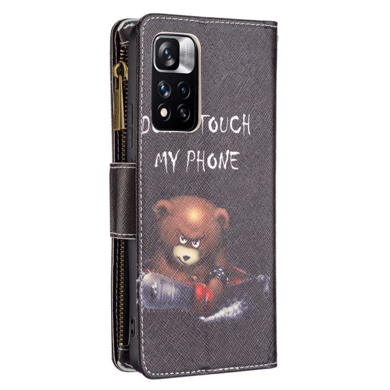 Capa Em Pele Para Xiaomi Redmi Note 11 Pro Plus 5G Urso De Bolso Com Zíper