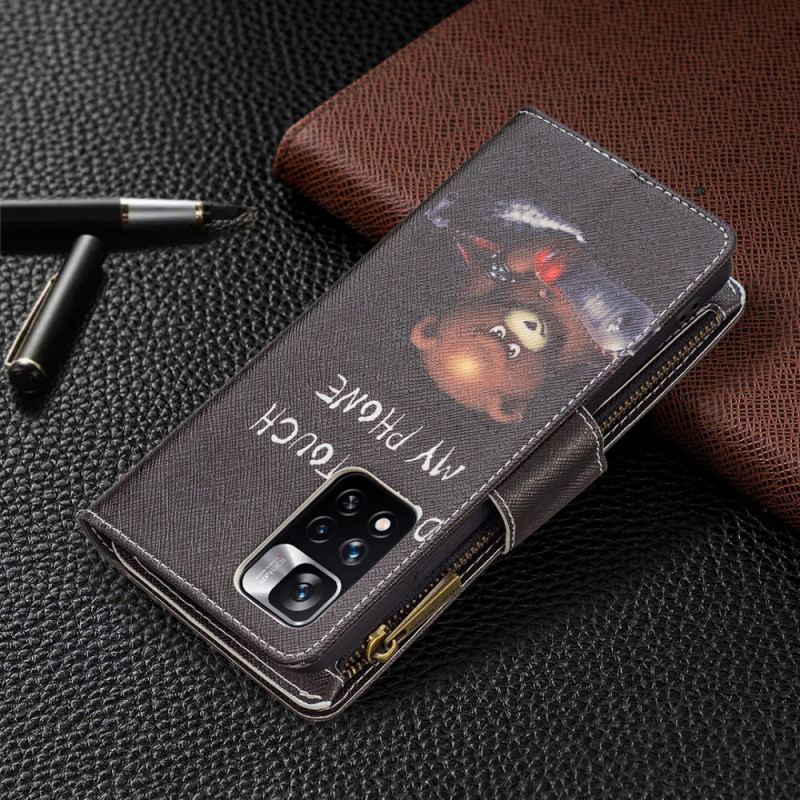 Capa Em Pele Para Xiaomi Redmi Note 11 Pro Plus 5G Urso De Bolso Com Zíper