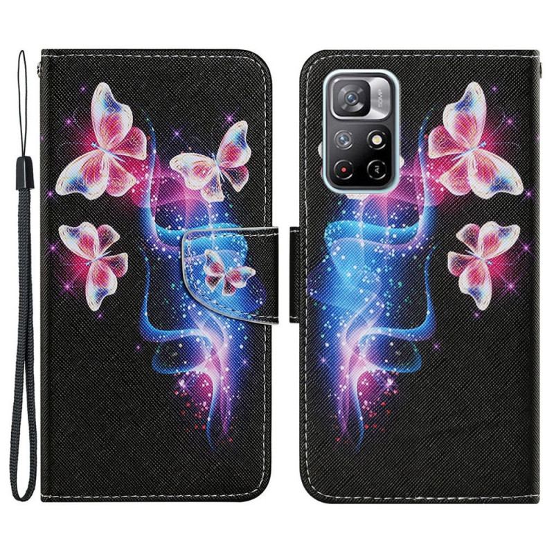 Capa Flip Para Xiaomi Redmi Note 11 Pro Plus 5G Borboletas E Cordão