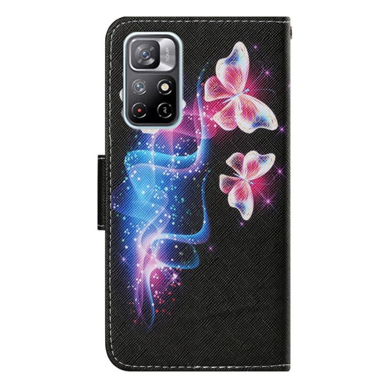 Capa Flip Para Xiaomi Redmi Note 11 Pro Plus 5G Borboletas E Cordão