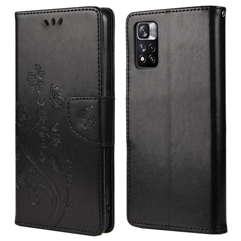 Capa Flip Para Xiaomi Redmi Note 11 Pro Plus 5G Borboletas E Flores