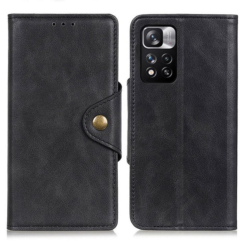 Capa Flip Para Xiaomi Redmi Note 11 Pro Plus 5G Botão De Couro Falso