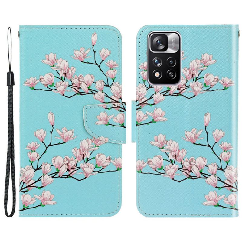 Capa Flip Para Xiaomi Redmi Note 11 Pro Plus 5G De Cordão Arbusto Strappy