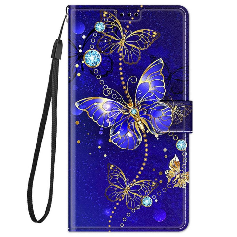 Capa Flip Para Xiaomi Redmi Note 11 Pro Plus 5G De Cordão Leque Borboletas