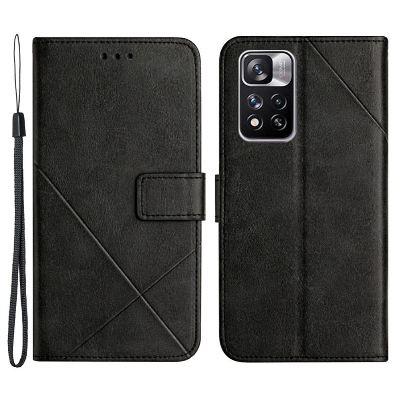 Capa Flip Para Xiaomi Redmi Note 11 Pro Plus 5G De Cordão Linhas De Alças Com Efeito De Couro