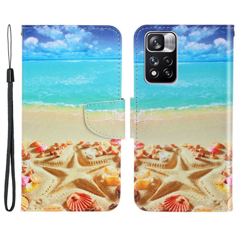 Capa Flip Para Xiaomi Redmi Note 11 Pro Plus 5G De Cordão Praia Da Corda