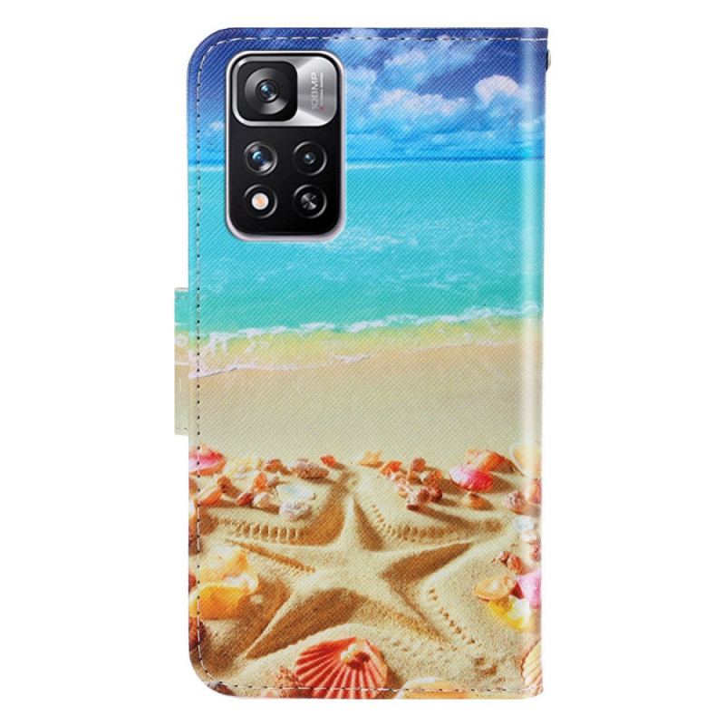 Capa Flip Para Xiaomi Redmi Note 11 Pro Plus 5G De Cordão Praia Da Corda