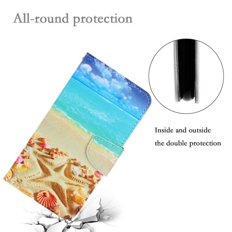 Capa Flip Para Xiaomi Redmi Note 11 Pro Plus 5G De Cordão Praia Da Corda