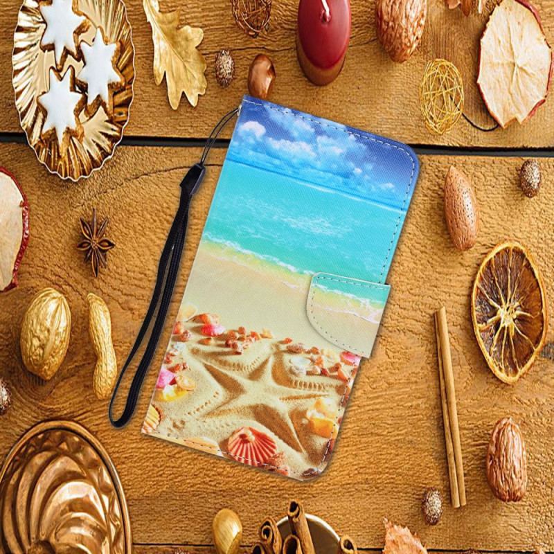 Capa Flip Para Xiaomi Redmi Note 11 Pro Plus 5G De Cordão Praia Da Corda