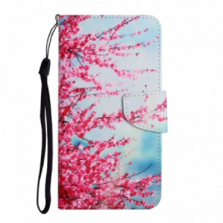 Capa Flip Para Xiaomi Redmi Note 11 Pro Plus 5G De Cordão Ramo Florido Com Alça