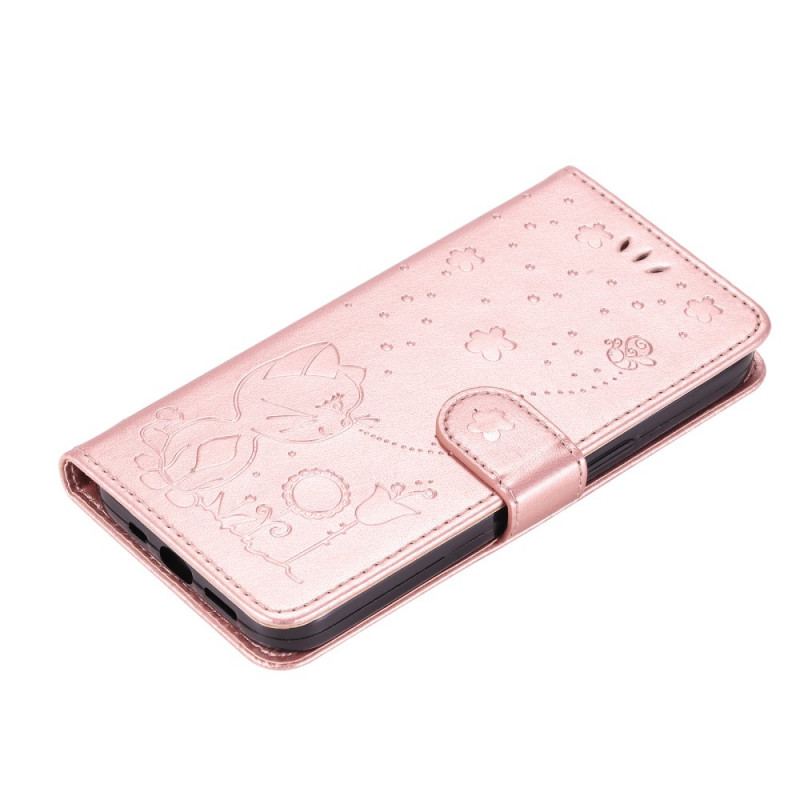 Capa Flip Para Xiaomi Redmi Note 11 Pro Plus 5G De Cordão Strappy Gato E Abelhas