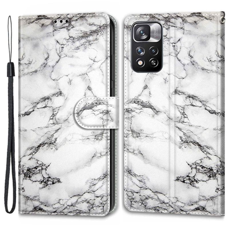 Capa Flip Para Xiaomi Redmi Note 11 Pro Plus 5G De Cordão Strappy Marble Elegance