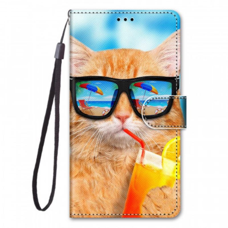 Capa Flip Para Xiaomi Redmi Note 11 Pro Plus 5G De Cordão Strappy Star Cat