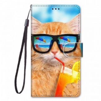 Capa Flip Para Xiaomi Redmi Note 11 Pro Plus 5G De Cordão Strappy Star Cat