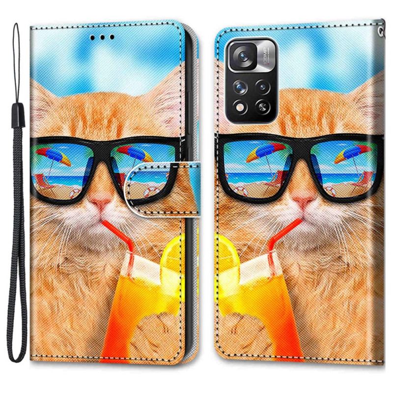 Capa Flip Para Xiaomi Redmi Note 11 Pro Plus 5G De Cordão Strappy Star Cat