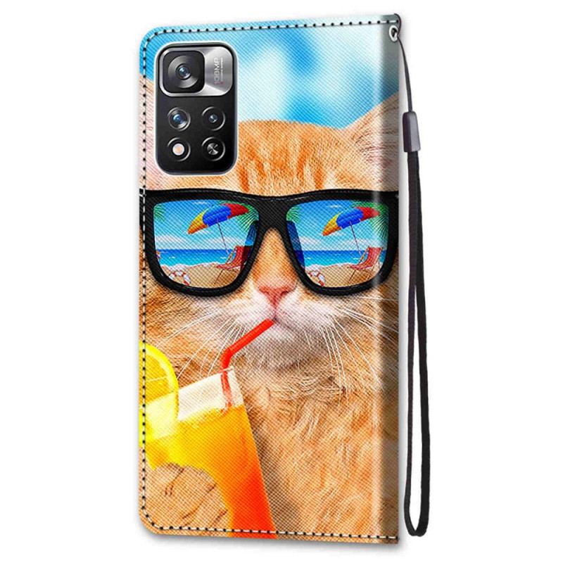 Capa Flip Para Xiaomi Redmi Note 11 Pro Plus 5G De Cordão Strappy Star Cat