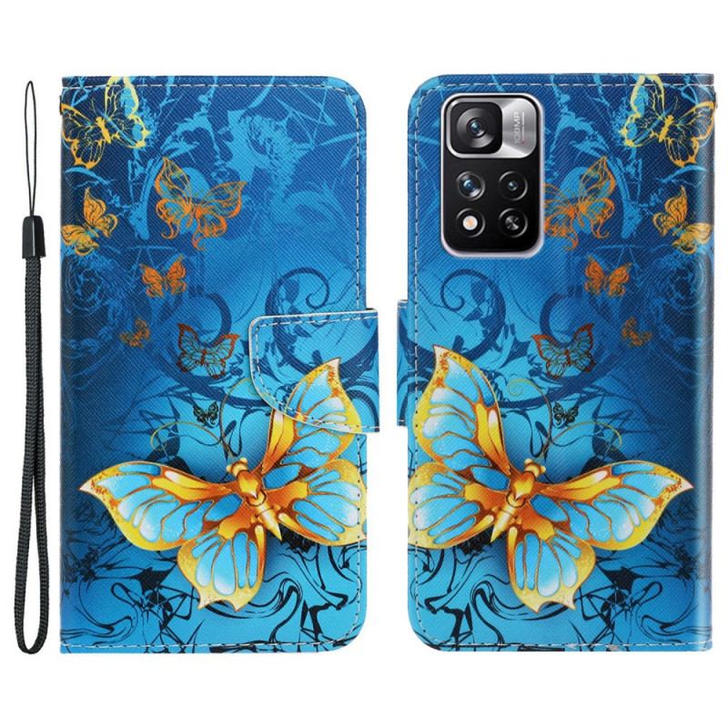 Capa Flip Para Xiaomi Redmi Note 11 Pro Plus 5G De Cordão Variações De Tiras Borboletas