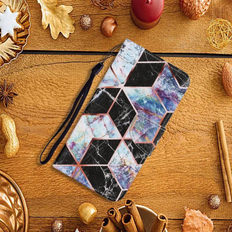 Capa Flip Para Xiaomi Redmi Note 11 Pro Plus 5G Estilo Geométrico De Mármore