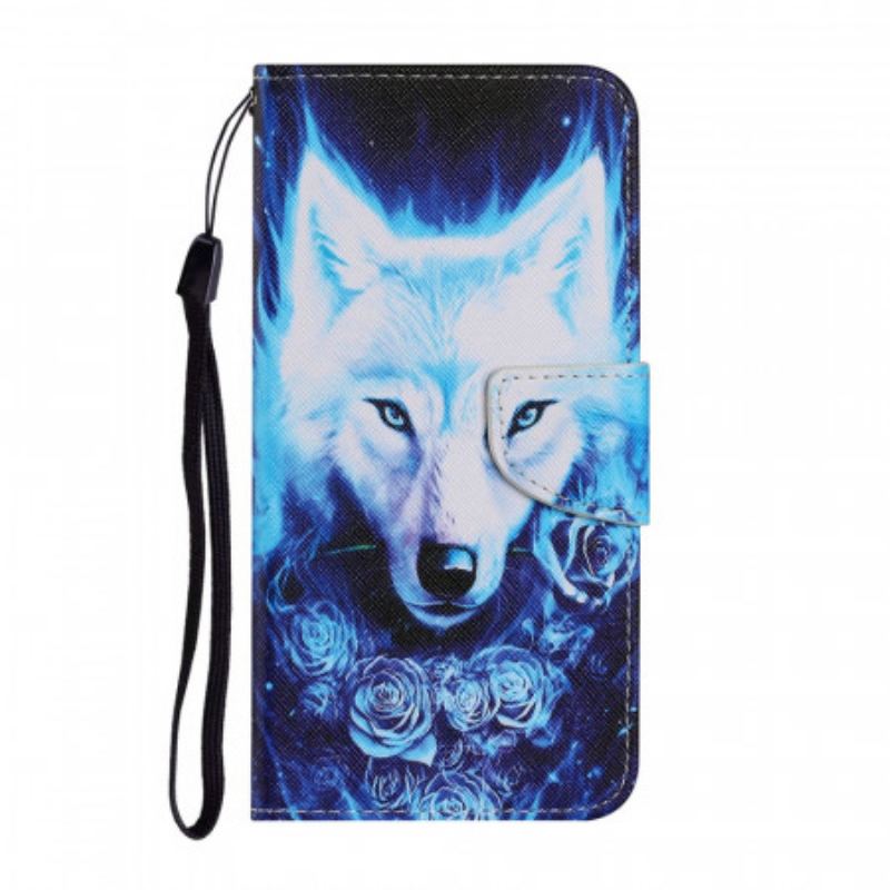 Capa Flip Para Xiaomi Redmi Note 11 Pro Plus 5G Lobo Com Cordão