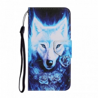 Capa Flip Para Xiaomi Redmi Note 11 Pro Plus 5G Lobo Com Cordão