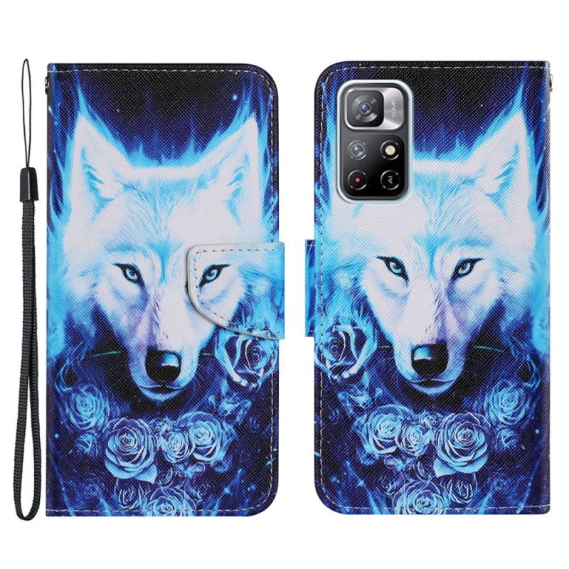 Capa Flip Para Xiaomi Redmi Note 11 Pro Plus 5G Lobo Com Cordão