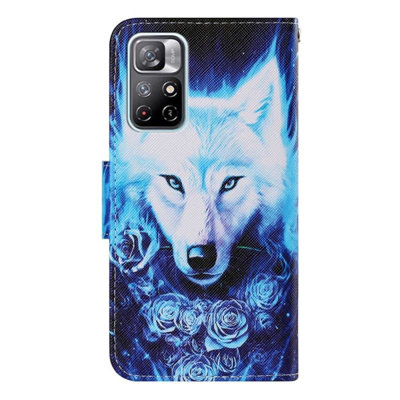 Capa Flip Para Xiaomi Redmi Note 11 Pro Plus 5G Lobo Com Cordão