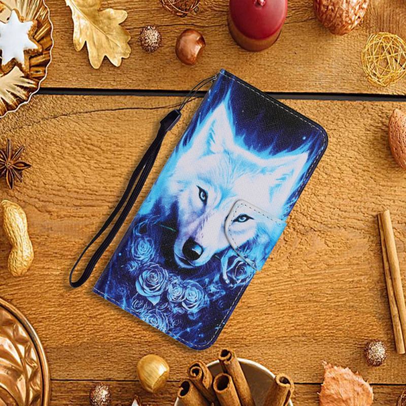 Capa Flip Para Xiaomi Redmi Note 11 Pro Plus 5G Lobo Com Cordão