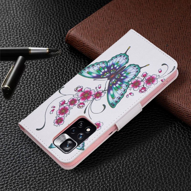 Capa Folio Para Xiaomi Redmi Note 11 Pro Plus 5G Borboletas De Estilo