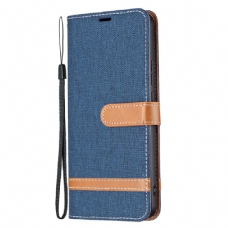 Capa Folio Para Xiaomi Redmi Note 11 Pro Plus 5G De Cordão Correia Efeito Tecido E Couro