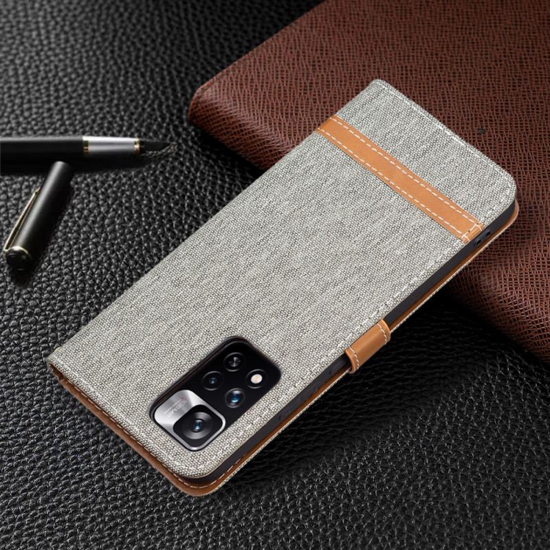 Capa Folio Para Xiaomi Redmi Note 11 Pro Plus 5G De Cordão Correia Efeito Tecido E Couro