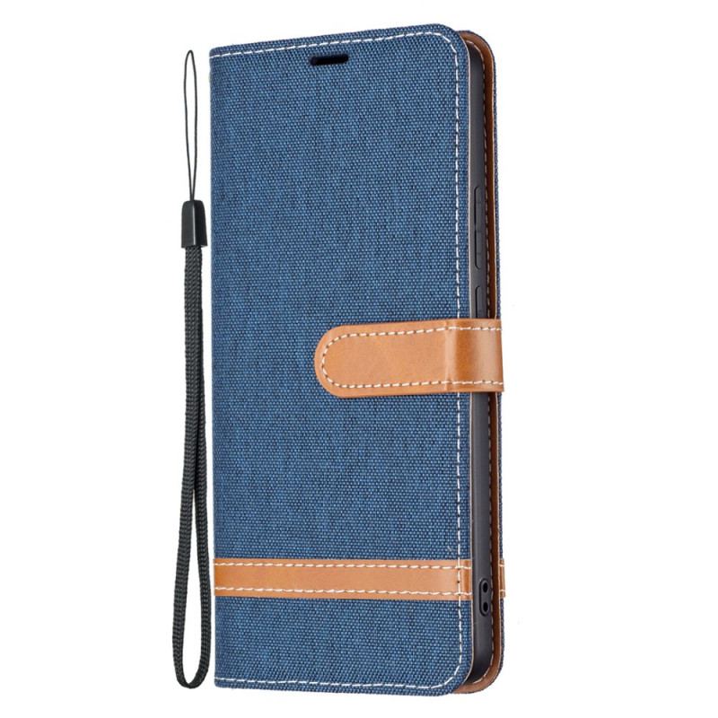 Capa Folio Para Xiaomi Redmi Note 11 Pro Plus 5G De Cordão Correia Efeito Tecido E Couro