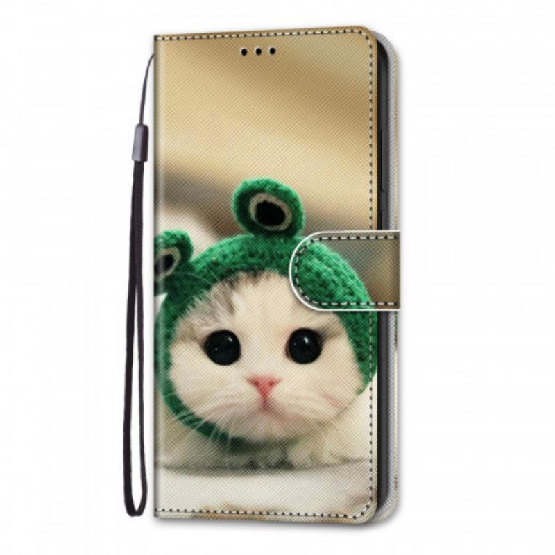 Capa Folio Para Xiaomi Redmi Note 11 Pro Plus 5G De Cordão Gatinho Divertido Com Alça