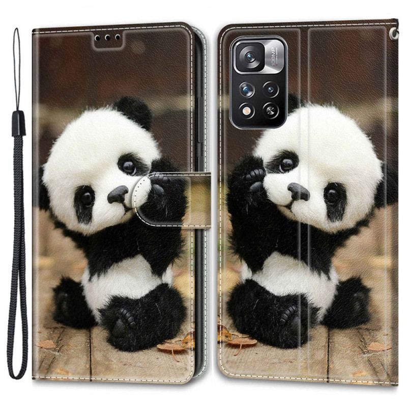 Capa Folio Para Xiaomi Redmi Note 11 Pro Plus 5G De Cordão Pequeno Panda Com Alça