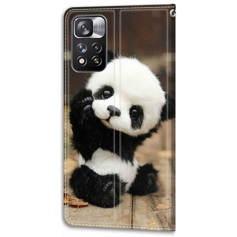 Capa Folio Para Xiaomi Redmi Note 11 Pro Plus 5G De Cordão Pequeno Panda Com Alça