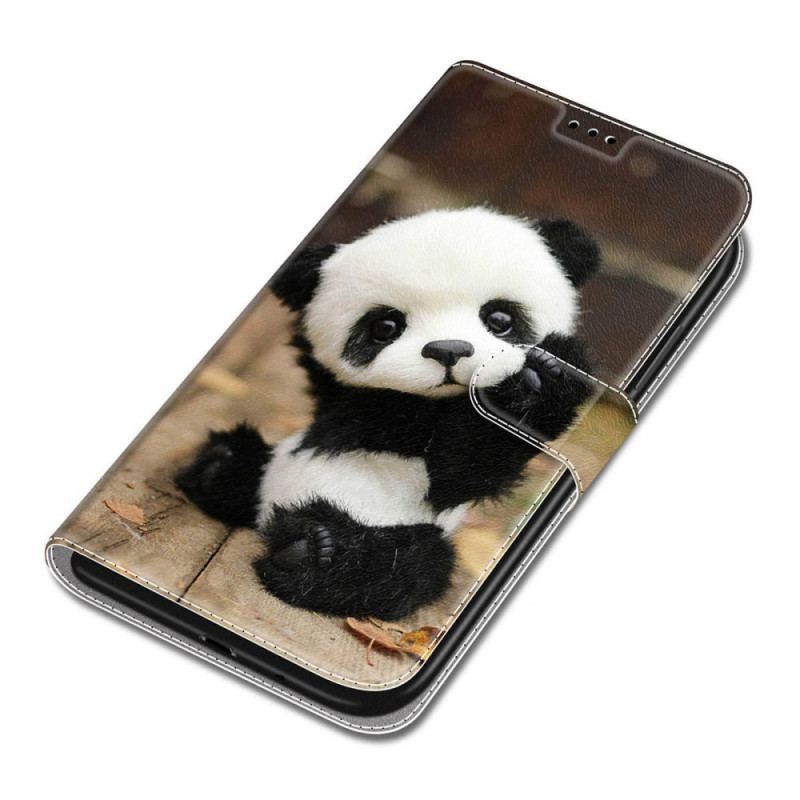 Capa Folio Para Xiaomi Redmi Note 11 Pro Plus 5G De Cordão Pequeno Panda Com Alça