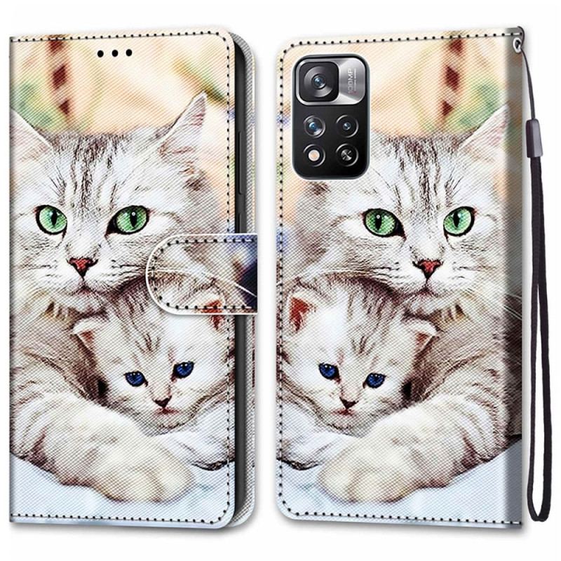 Capa Folio Para Xiaomi Redmi Note 11 Pro Plus 5G Família De Gatos