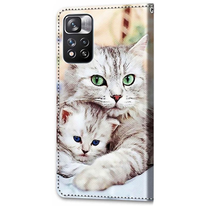 Capa Folio Para Xiaomi Redmi Note 11 Pro Plus 5G Família De Gatos