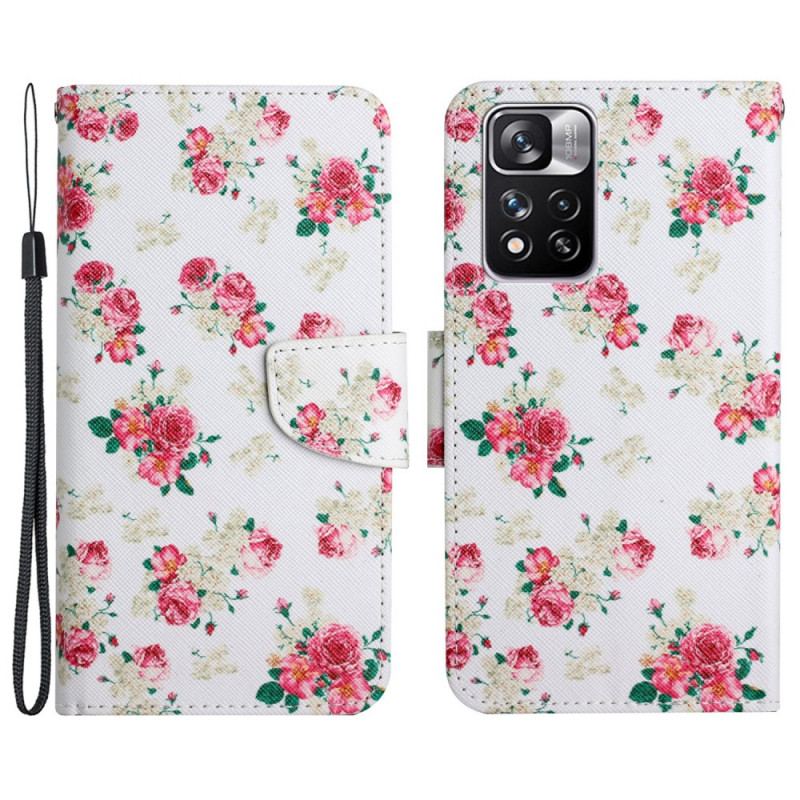 Capa Folio Para Xiaomi Redmi Note 11 Pro Plus 5G Flores Reais Da Liberdade