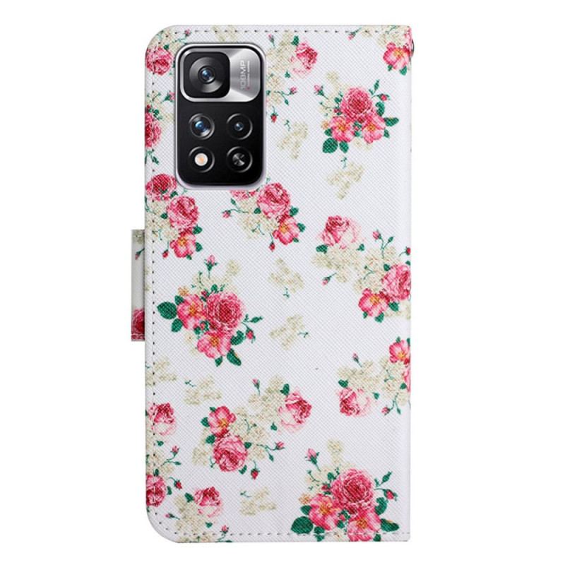 Capa Folio Para Xiaomi Redmi Note 11 Pro Plus 5G Flores Reais Da Liberdade