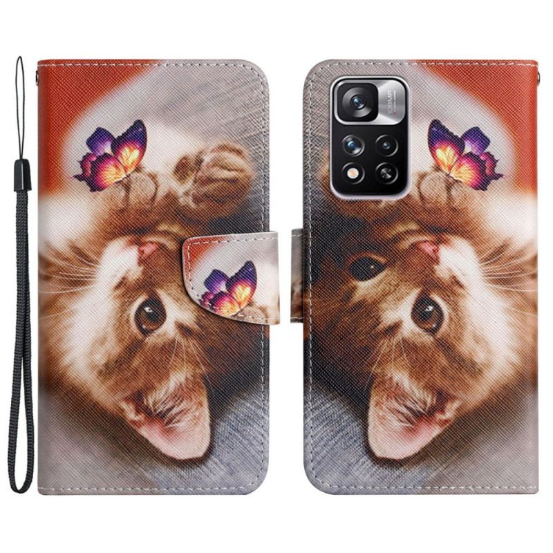 Capa Folio Para Xiaomi Redmi Note 11 Pro Plus 5G Minha Gatinha E Borboleta