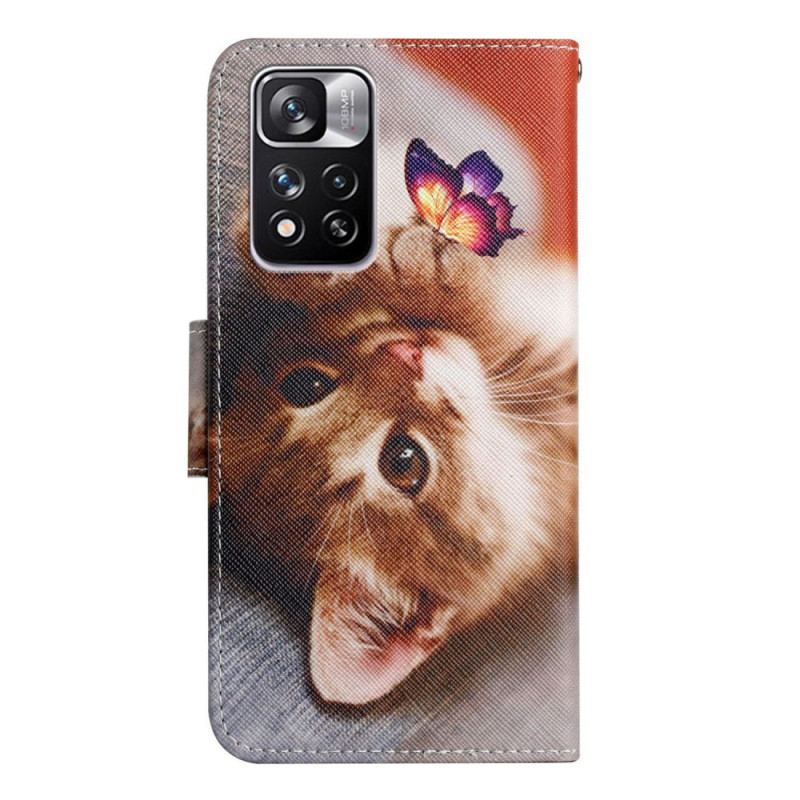 Capa Folio Para Xiaomi Redmi Note 11 Pro Plus 5G Minha Gatinha E Borboleta