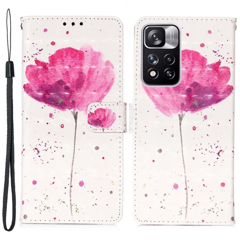 Capa Capa Folio Para Xiaomi Redmi Note 11 Pro Plus 5G Papoula Aquarela