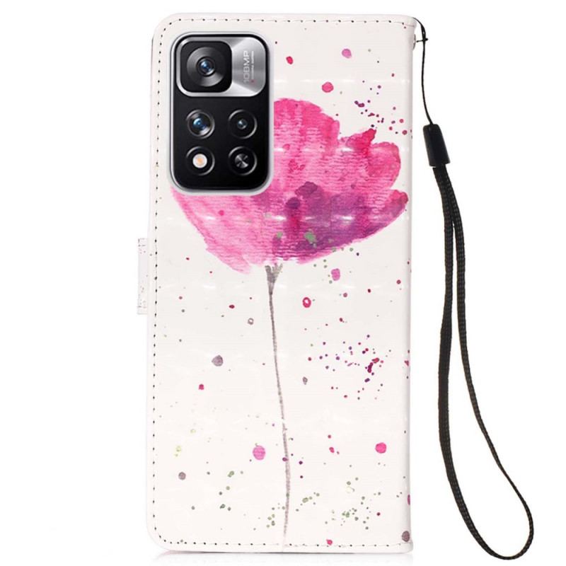 Capa Capa Folio Para Xiaomi Redmi Note 11 Pro Plus 5G Papoula Aquarela