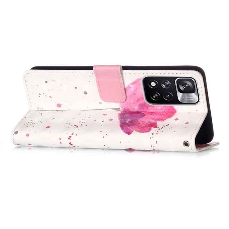 Capa Capa Folio Para Xiaomi Redmi Note 11 Pro Plus 5G Papoula Aquarela