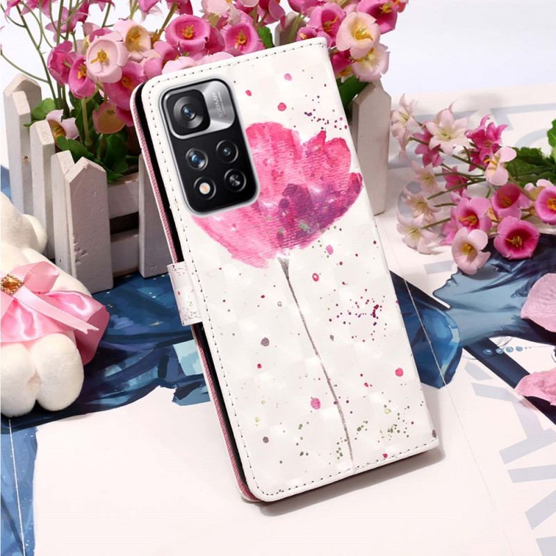 Capa Capa Folio Para Xiaomi Redmi Note 11 Pro Plus 5G Papoula Aquarela