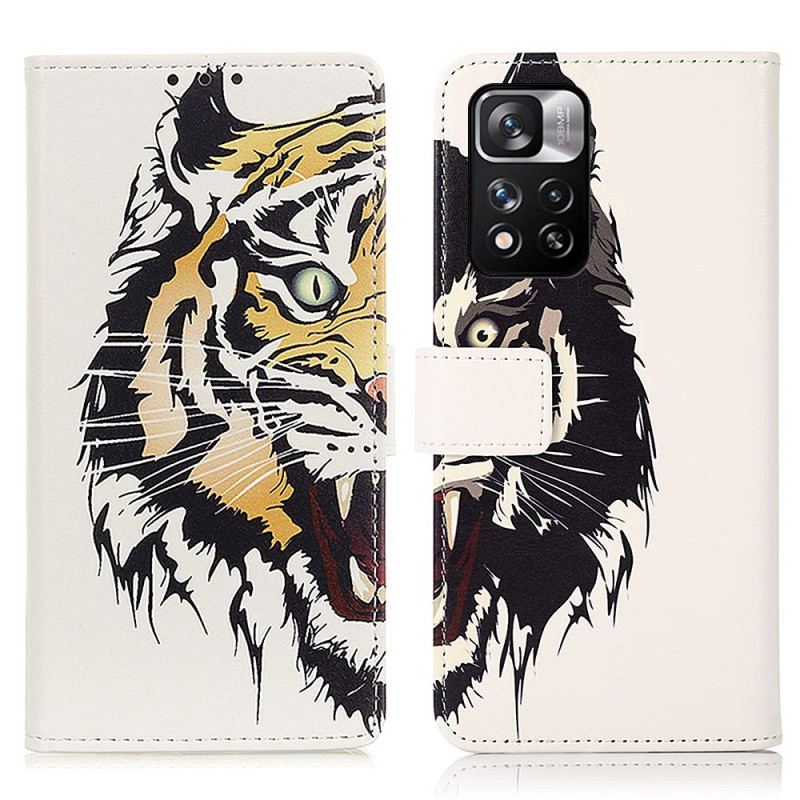 Capa Folio Para Xiaomi Redmi Note 11 Pro Plus 5G Tigre Feroz